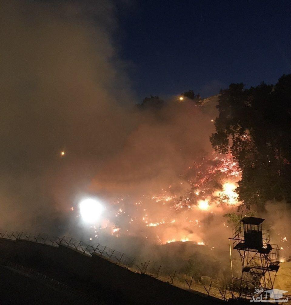 (فیلم) آتش‌ سوزی گسترده فضای سبز، در نزدیکی زندان اوین