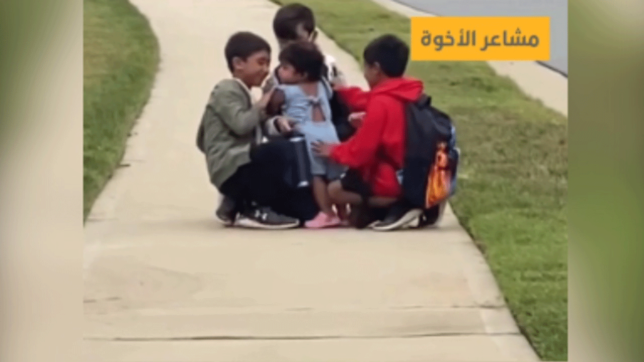 فیلمی احساسی از استقبال گرم کودک هنگام بازگشت برادرانش از مدرسه