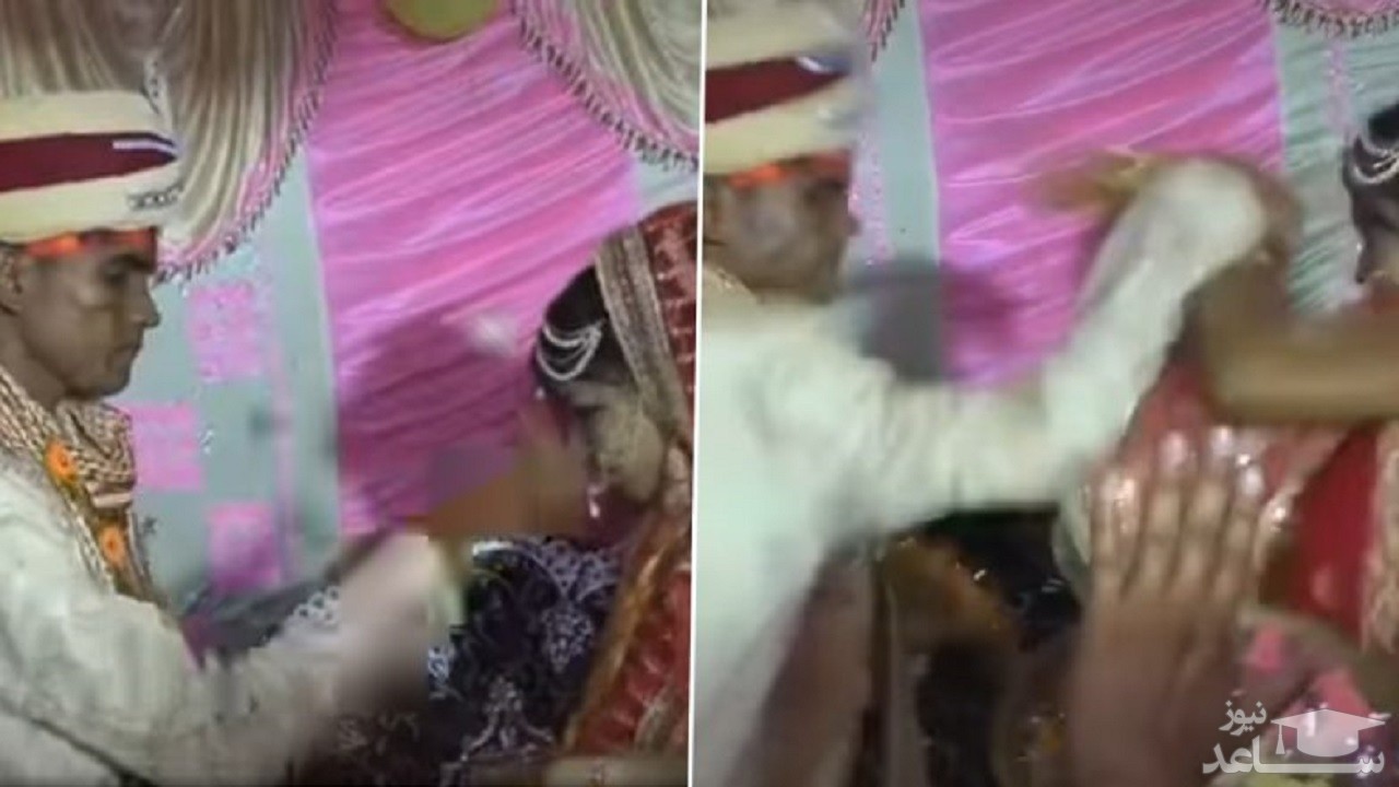 (فیلم) سیلی زدن عروس و داماد به هم وسط جشن عروسی