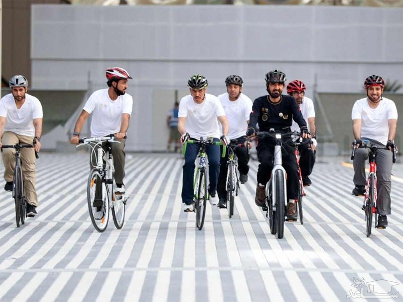 "شیخ محمد بن راشد آل مکتوم" نخست وزیر امارات و حاکم دوبی در بازدید با تور دوچرخه از نمایشگاه اکسپو 2020 دوبی/ گلف نیوز