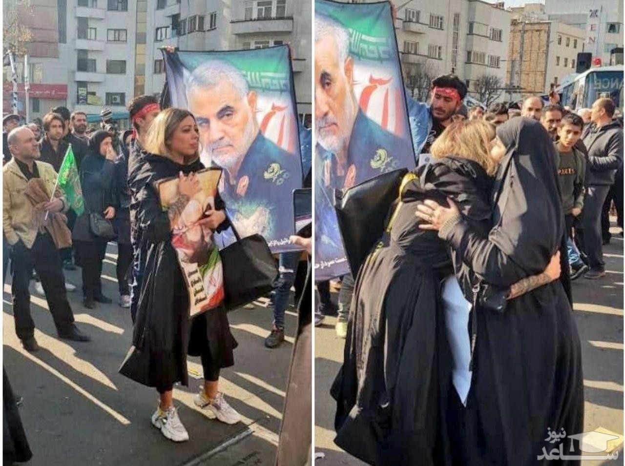 جنجال حضور یک خانم با پوشش نامتعارف در مراسم تشییع سردار سلیمانی