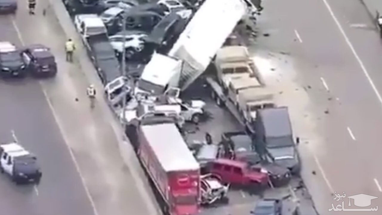 (فیلم) تصادف زنجیره‌ای وحشتناک ۱۳۰ خودرو و کامیون با ۶ کشته