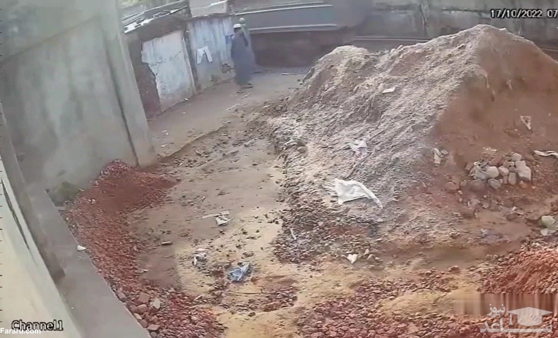 (فیلم) ریزش دیوار روی یک مرد در جریان ساخت و ساز