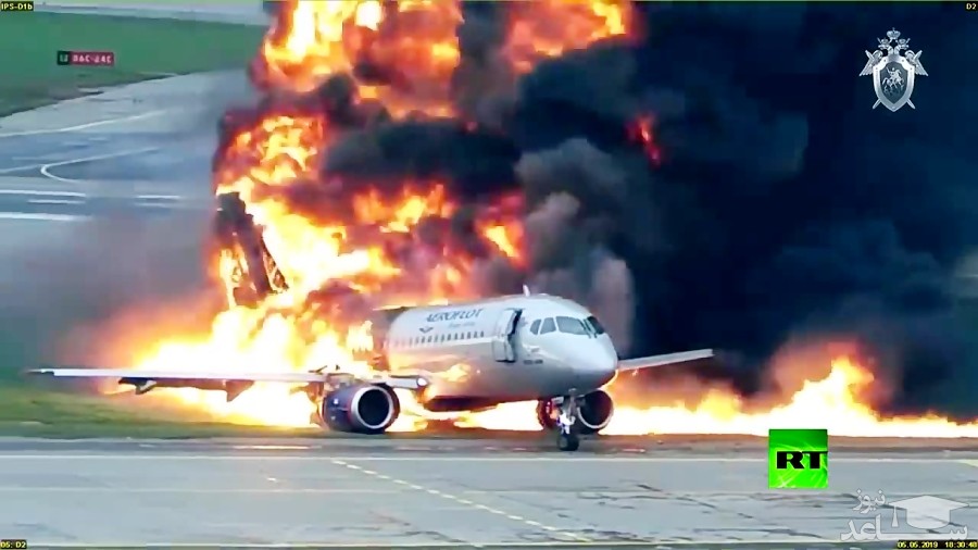 (فیلم) لحظه آتش سوزی هواپیمای مسافربری روسیه هنگام فرود