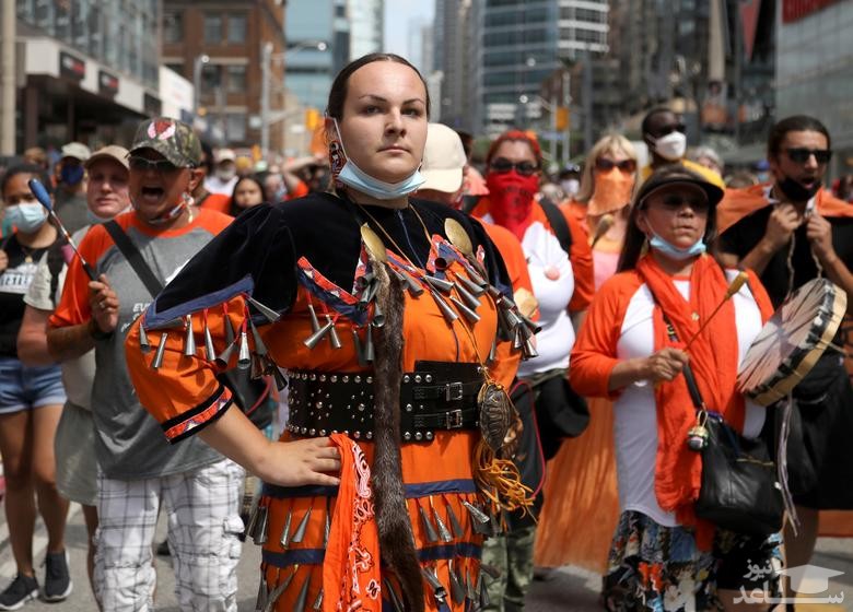تظاهرات بومیان کانادا در اعتراض به کشف گورهای دسته جمعی کودکان بومی در این کشور
