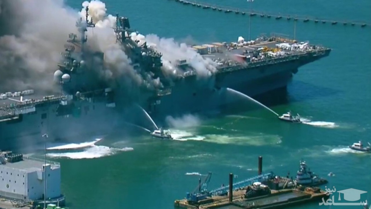 افزایش شمار مجروحان حادثه آتش‌سوزی در ناو آمریکایی به ۵۷ نفر