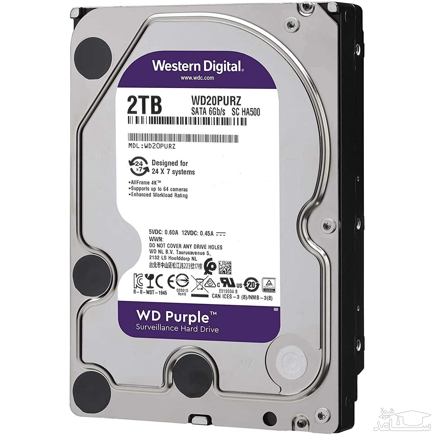 هارددیسک اینترنال وسترن دیجیتال مدل Purple WD20EJRX ظرفیت 2 ترابایت