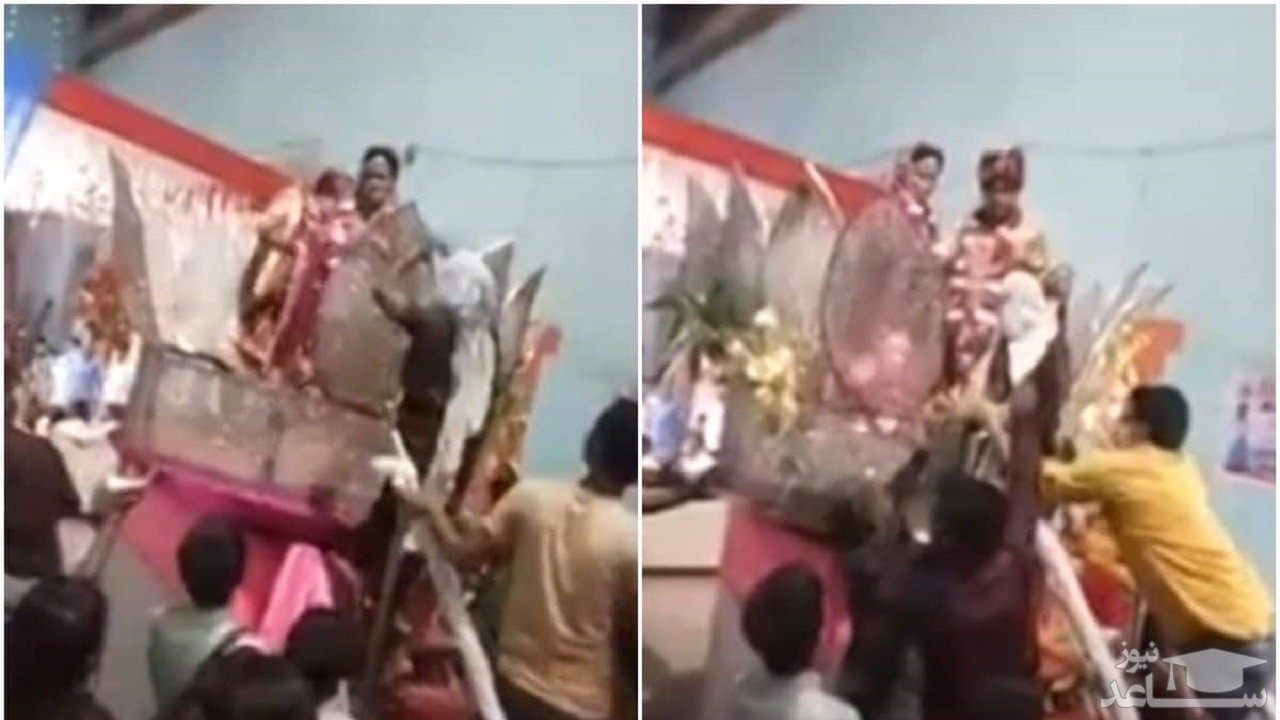 حمله مادر داماد با صندل به داماد در جشن عروسی! +فیلم