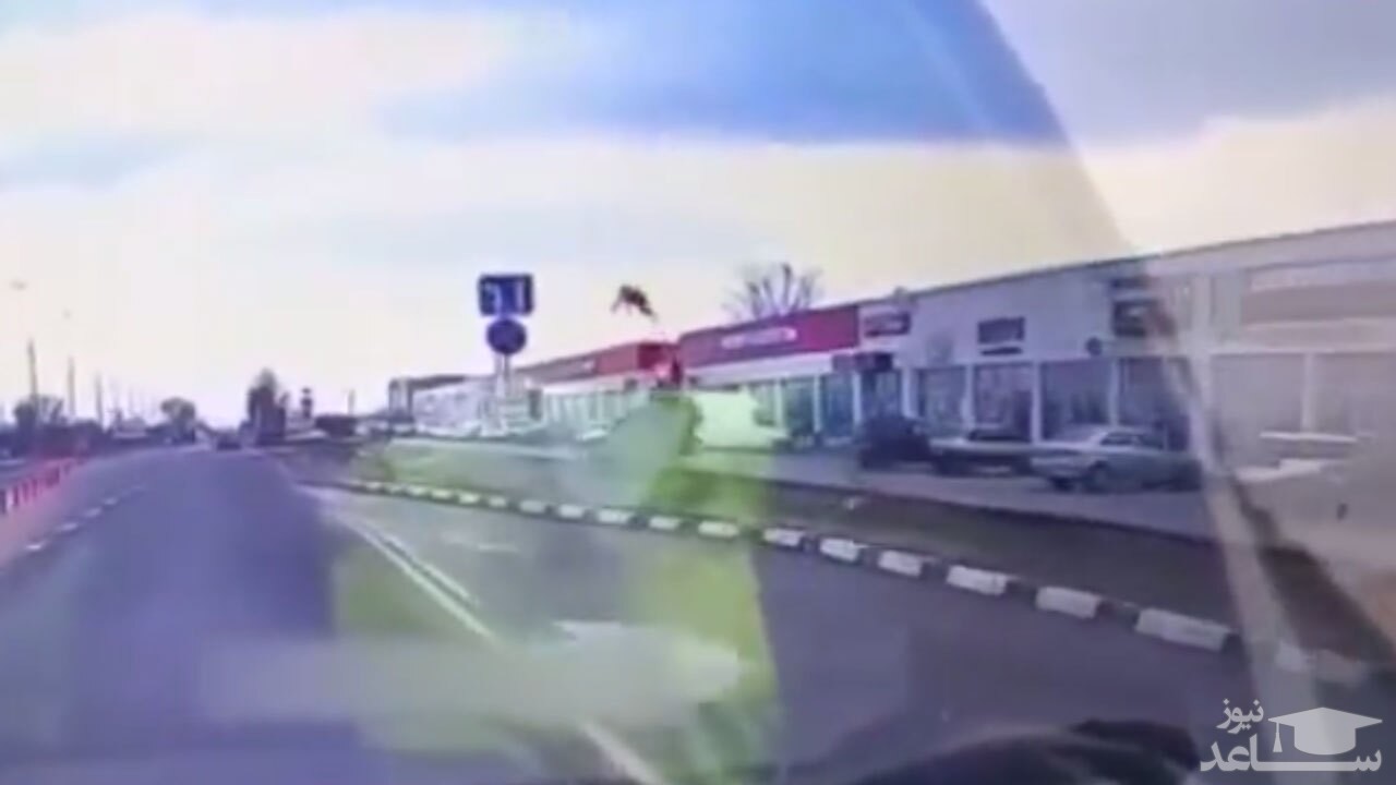 (فیلم) پرواز کردن راننده خودرو پس از برخورد با جدول