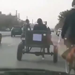(فیلم) الاغ سواری در خیابان به نشانه اعتراض به قیمت بنزین!