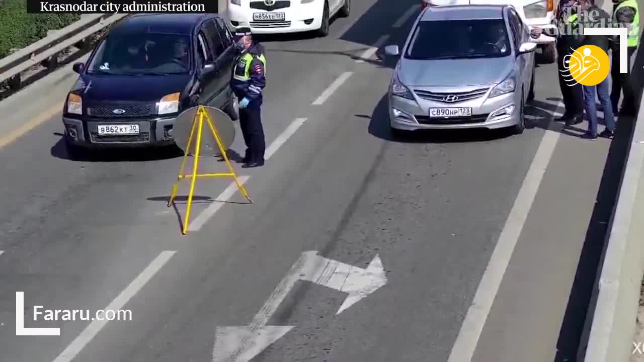 (فیلم) راهبندان پلیس برای عبور اردک با جوجه‌هایش