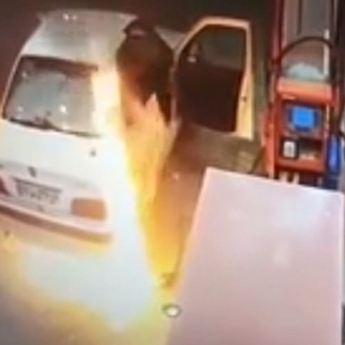 (فیلم) استفاده از گوشی همراه در پمپ‌بنزین حادثه ساز شد