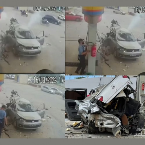 (فیلم) لحظه انفجار یک خودرو هنگام سوخت گیری