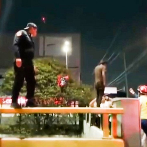 (فیلم) حرکت هیجان انگیز پلیس برای نجات یک مرد از خودکشی