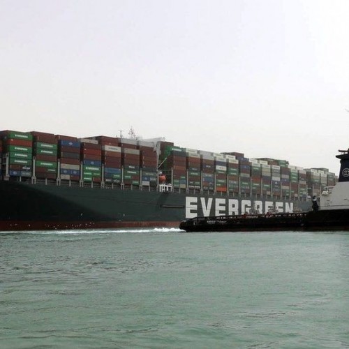The Ever Given Container Ship Still Swamped at Suez Canal